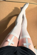 Y2K Gothic Cross Suspender Thigh-High Stockings