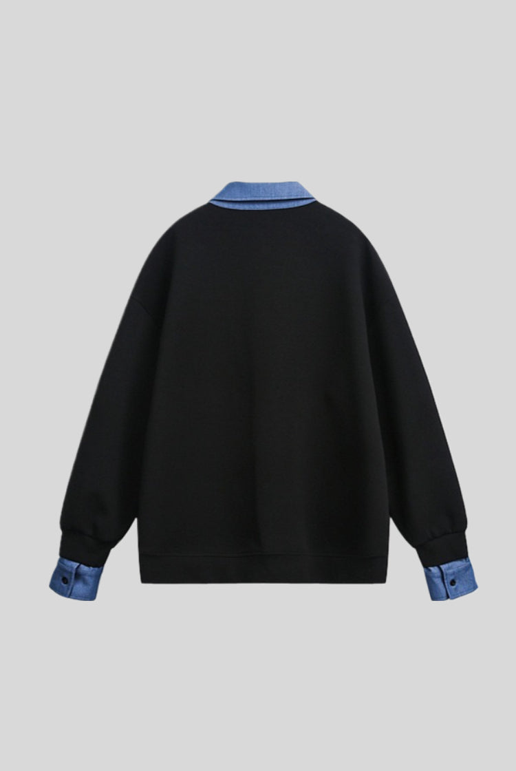 Layered Polo Collar Half Zip Oversized Sweatshirt