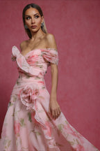 V Neck 3D Detail Elegant Maxi Floral Dress