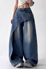 Asymmetric Panel Patchwork Wide Leg High Waist Jeans