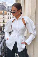 Long Sleeve White Tie Blouse