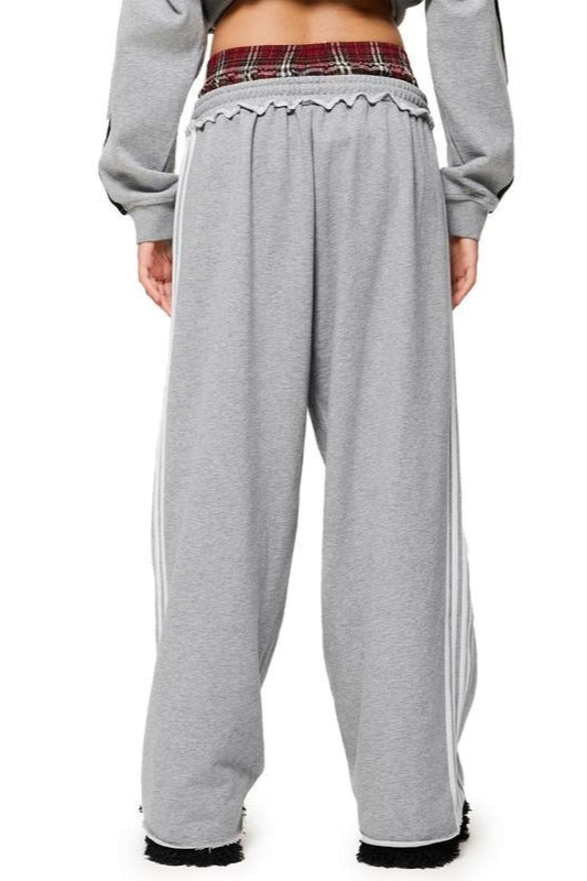 Stripe Embroidered Double Waist Sweatpants