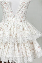 Square Neck Lace Layered Mini Floral Dress