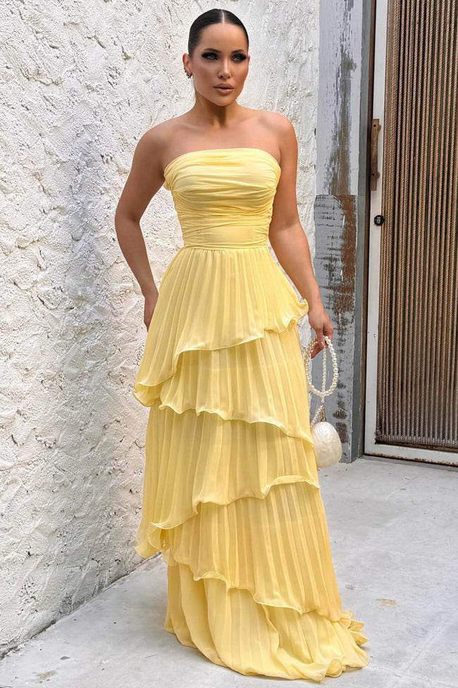 Solid Ruched Tiered Strapless Slim Fit Elegant Prom Dress Main image