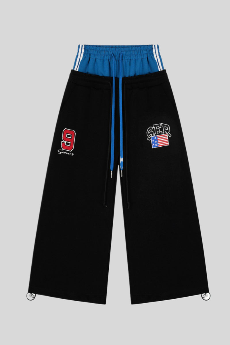 Double Waist Varsity Wide Leg Sweatpants