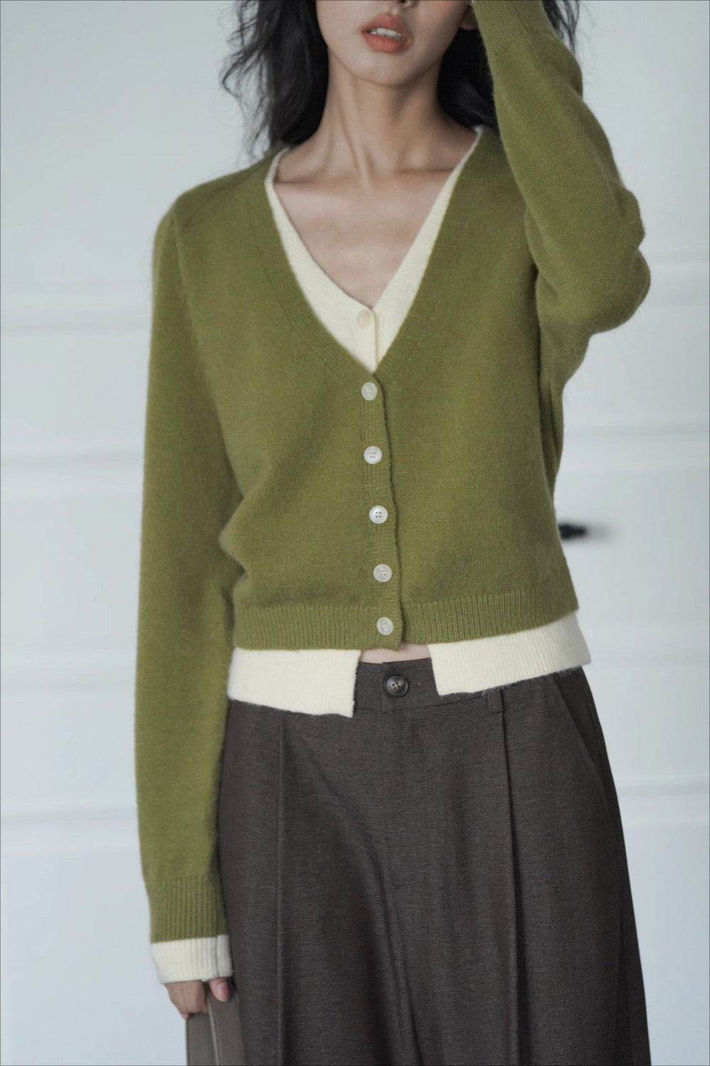 Green Two-Layer Knit Cardigan Green / One Size
