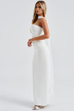 Sheer Sleeve Bustier Gown Formal Dress