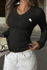 Embroidered V-Neck Sweater Knit Top