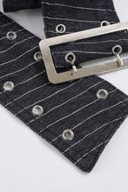 Metal Buckle Eyelet Wide Belt Denim Shorts