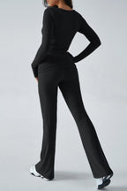 Casual Slim Fit Knit Long Sleeve Top Straight Leg Pants Set