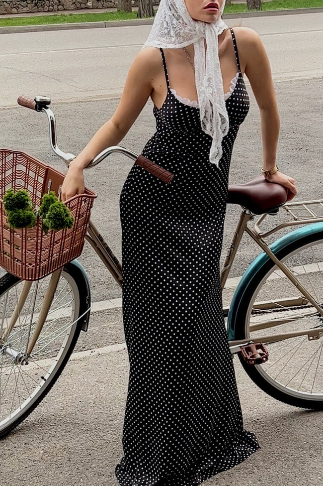 Polka Dot Lace Trim Cami Maxi Dress Main image
