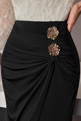 Rose Metal Buckle Ruched Bodycon Skirt