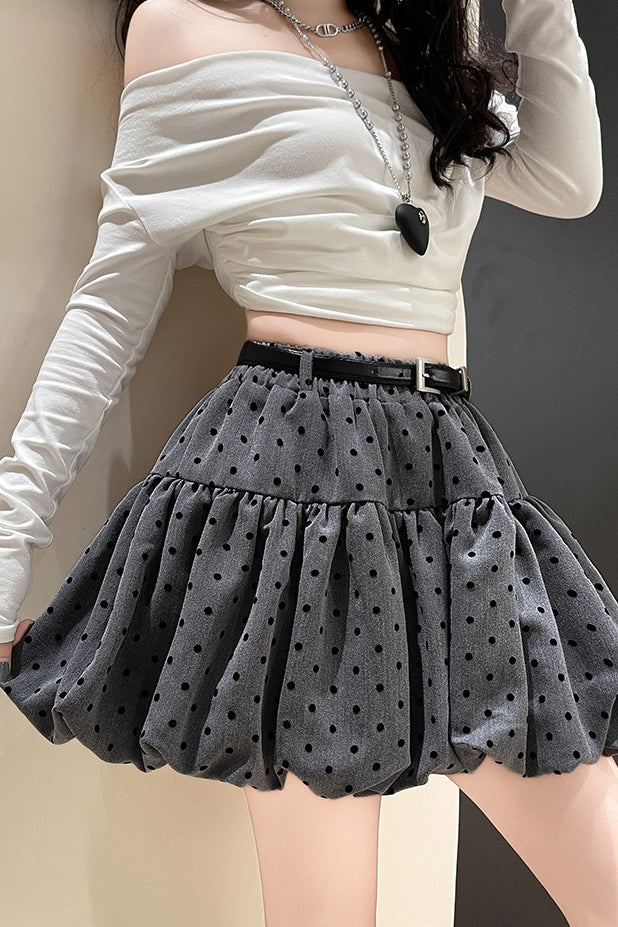 Polka Dot Black Belted Tulle Mini Skirt Main image