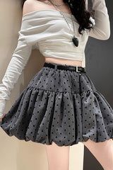 Polka Dot Black Belted Tulle Mini Skirt