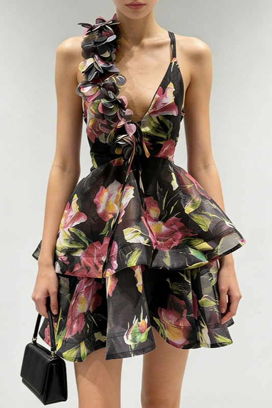 Corset Deep V Tiered 3D Floral Dress Main image