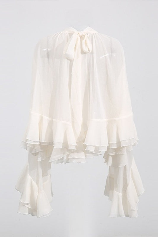 Chiffon Tiered Ruffle Long Sleeve Crop Blouse Secondary image