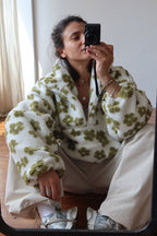 Floral Sherpa Quarter Zip Pullover Sweatshirt