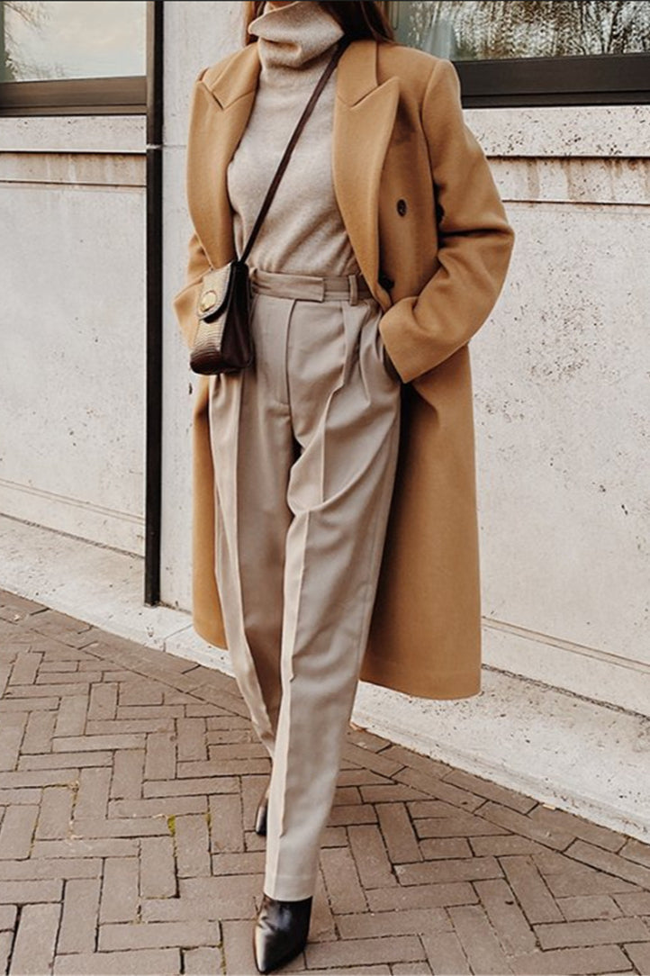 Double Breasted Slim Coat S / Khaki coats
