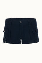 Low Rise Multi Pocket Denim Mini Shorts