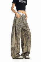 Leopard Print Cargo Wide Leg Jeans