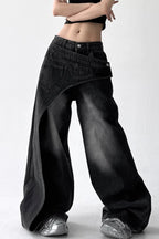 Asymmetric Panel Patchwork Wide Leg High Waist Jeans
