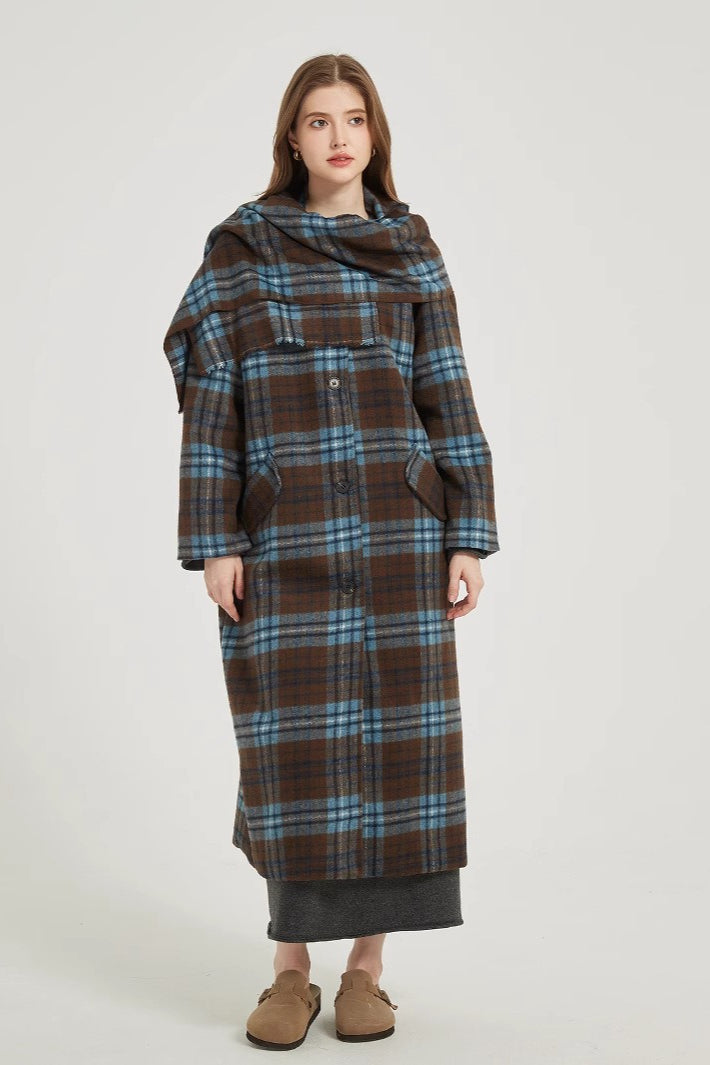 Plaid Wool Scarf Attached Relaxed Overcoat Secondary image