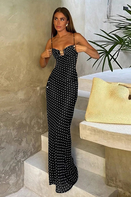 Polka Dot Lace Cami Backless Maxi Dress Main image