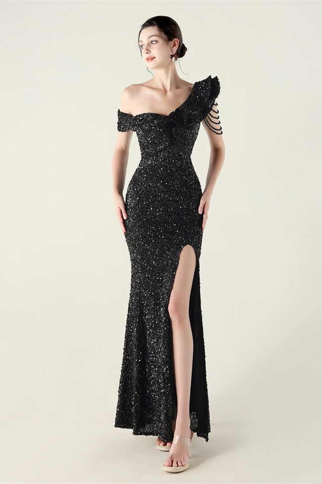 Draped One Shoulder Ruffle Formal Dress Main image