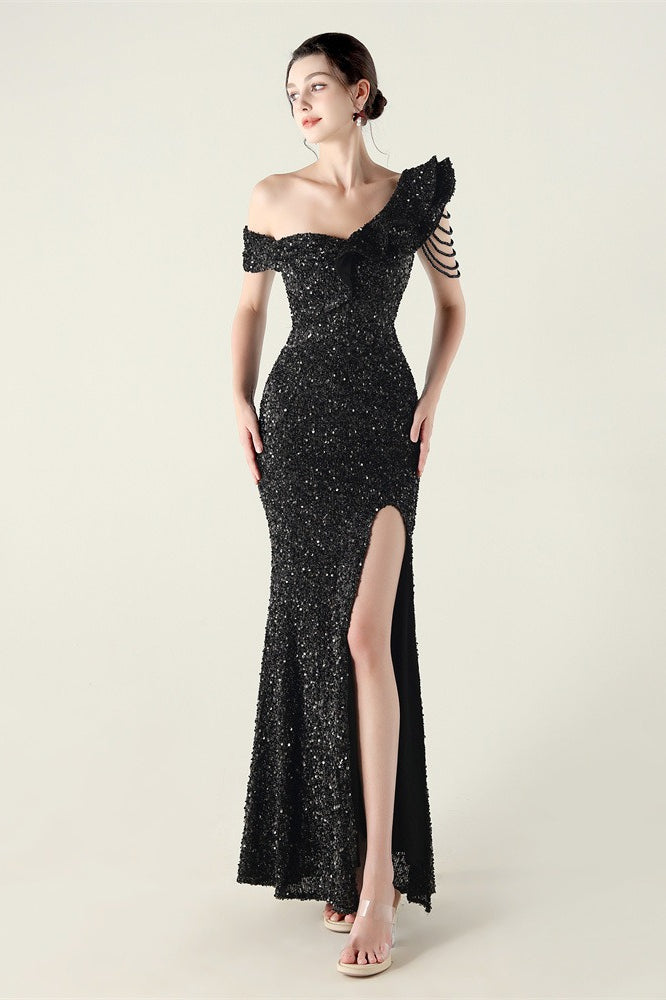Draped One Shoulder Ruffle Formal Dress Main image