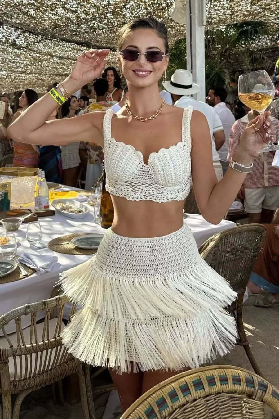 Crochet Fringe Halter Bikini Skirt Set Secondary image
