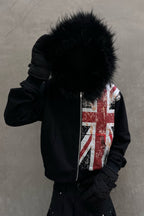 Faux Fur Union Jack Fleece Lined Hoodie