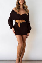 Cable Knit V Neck Bodycon Midi Dress