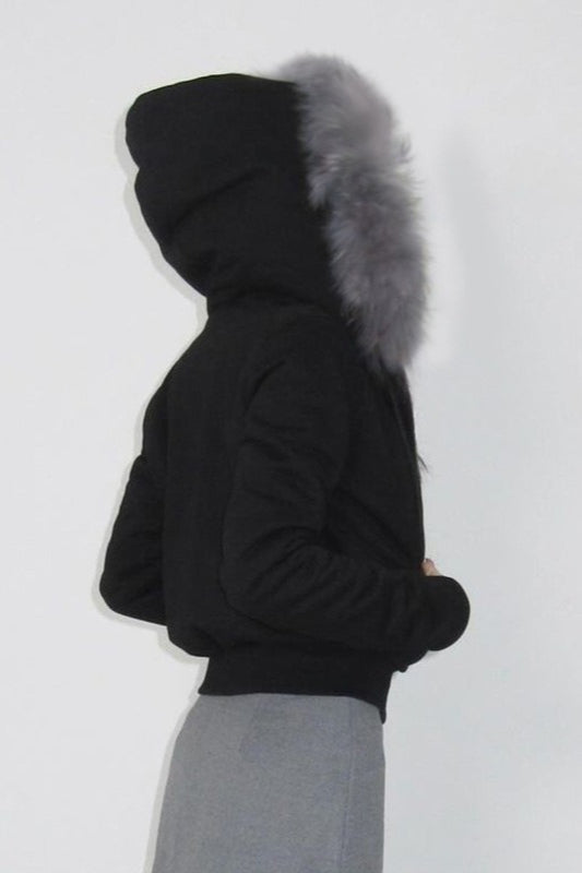 Fur Trim Hooded Zip Waist Jacket