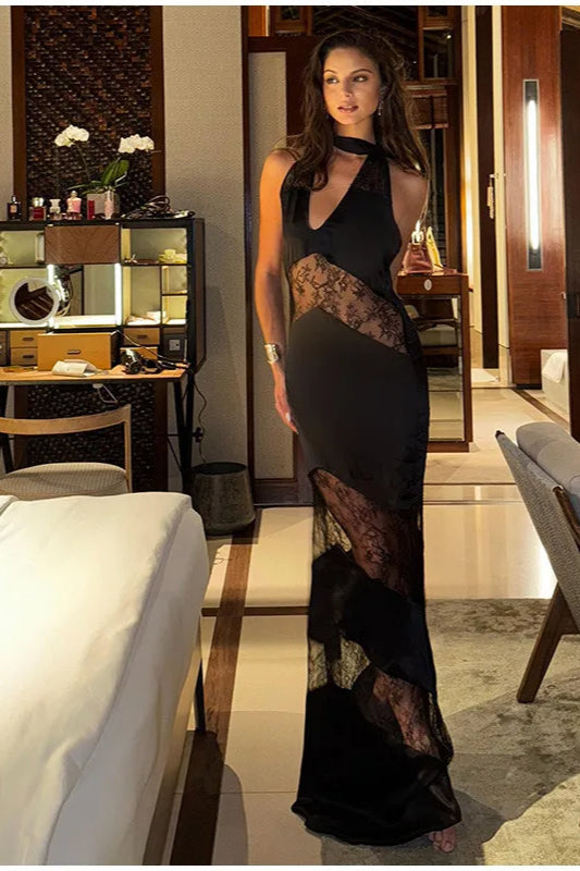 Vintage Lace Long Evening Boho Dress Black / S Main image