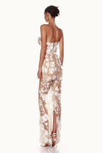 Elegant Strapless 3D Floral Embroidery Floral Dress