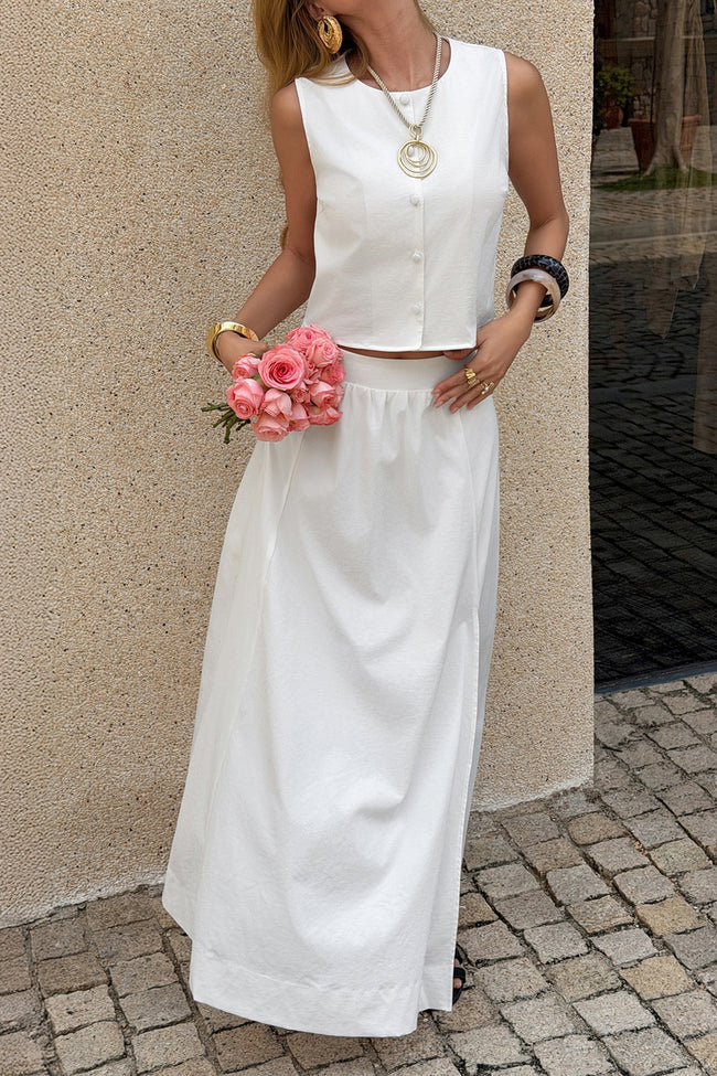 Minimalist Solid Crew Neck Maxi Skirt Set Main image