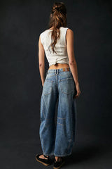 Mid Rise Washed Relaxed Wide Leg Jeans