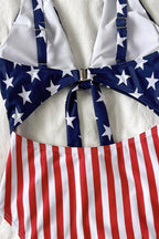 US Flag Cutout Tie Cross One Piece Swimwear
