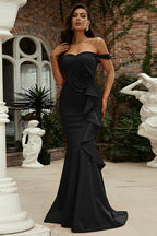 Off-Shoulder Sleeveless 3D Floral Maxi Dress S / Black
