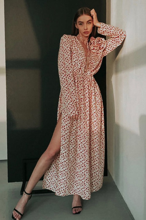 Side Slit Deep V Neck Tie Waist Floral Maxi Dress Main image