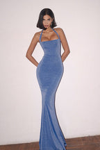Luminous Mermaid Halter Neck Formal Dress S / Blue