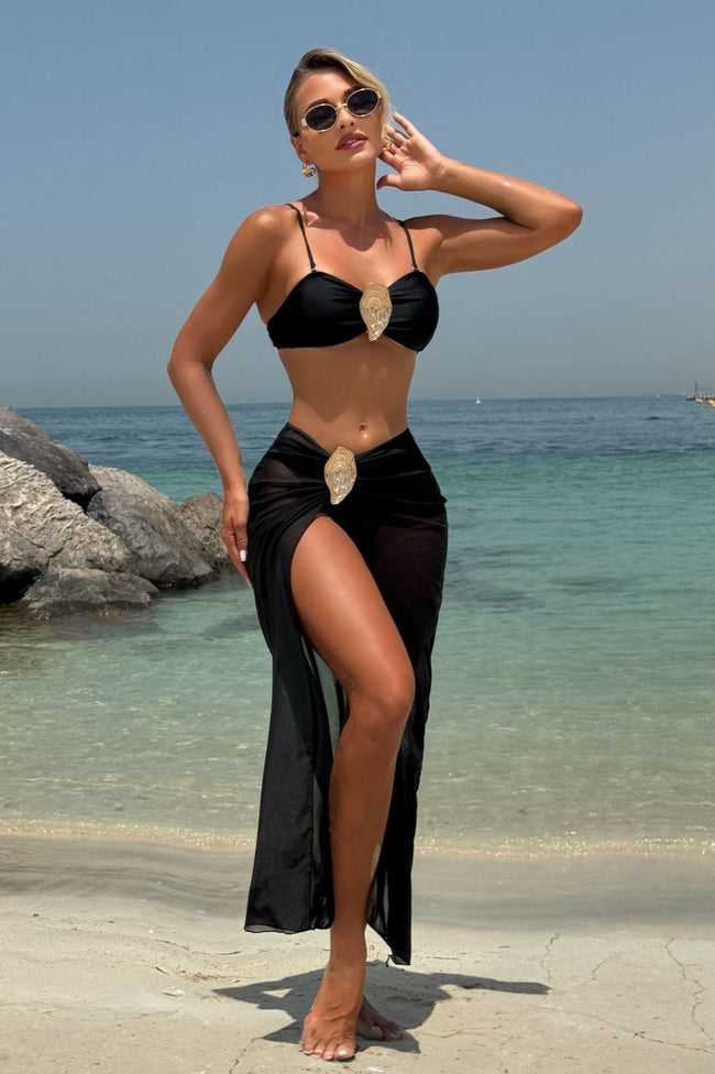 Solid Metal Buckle Strappy Three Piece Swim Set Main image