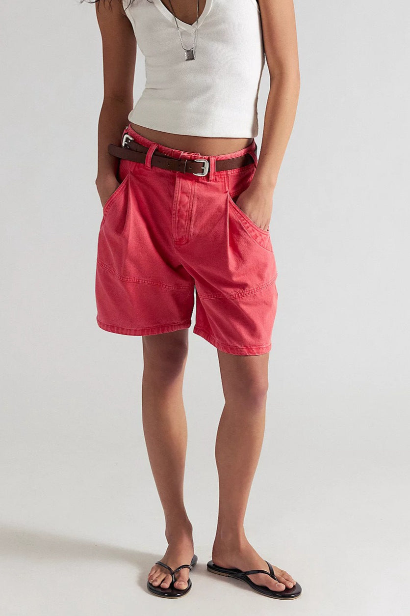 Utility Pockets Washed Denim Bermuda Shorts