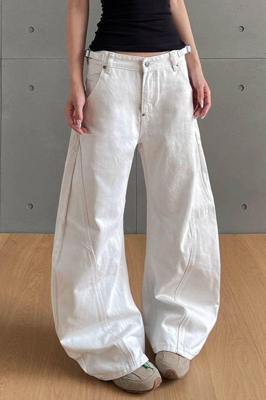 White High Rise Curved Wide Leg Jeans Main image