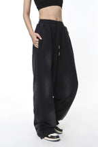 Washed Typography Wide Leg Fleece Sweatpants