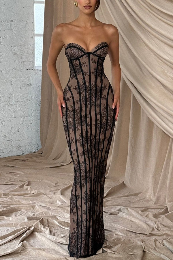 Strapless Lace Corset Column Formal Dress