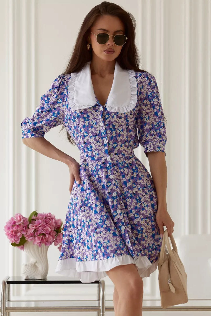 Sweet Doll Collar Short Sleeve Mini Floral Dress