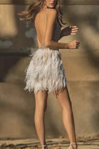 Embellished Feather Fringe Cocktail Dress