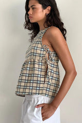 Chic Checkered Tie Tank Top