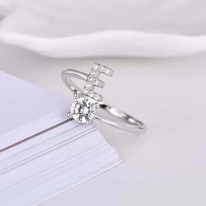 Shining Rhinestone New Fashion Initial Alphabet Opening Charm Jewelry Ring E